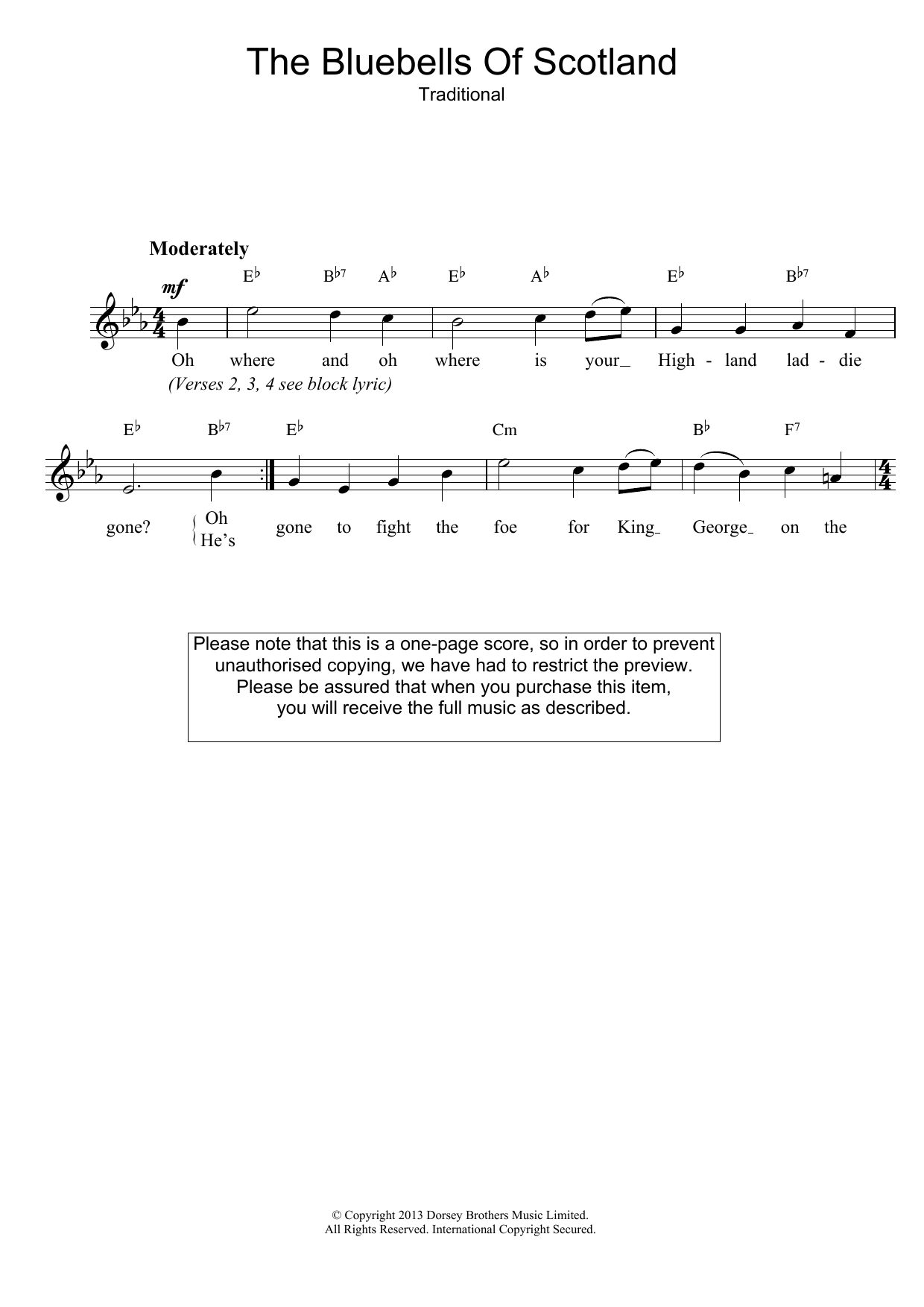 Traditional The Bluebells Of Scotland sheet music notes and chords. Download Printable PDF.