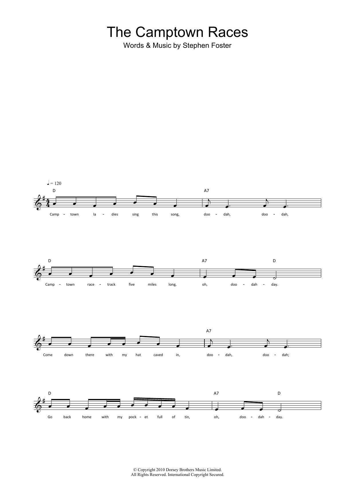 Traditional The Camptown Races sheet music notes and chords. Download Printable PDF.