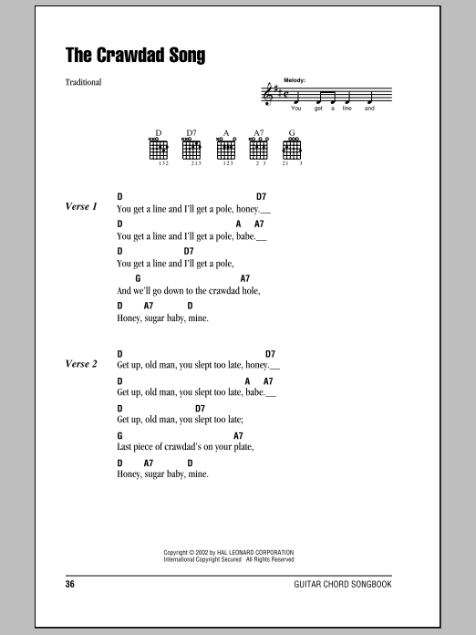 Traditional The Crawdad Song sheet music notes and chords. Download Printable PDF.