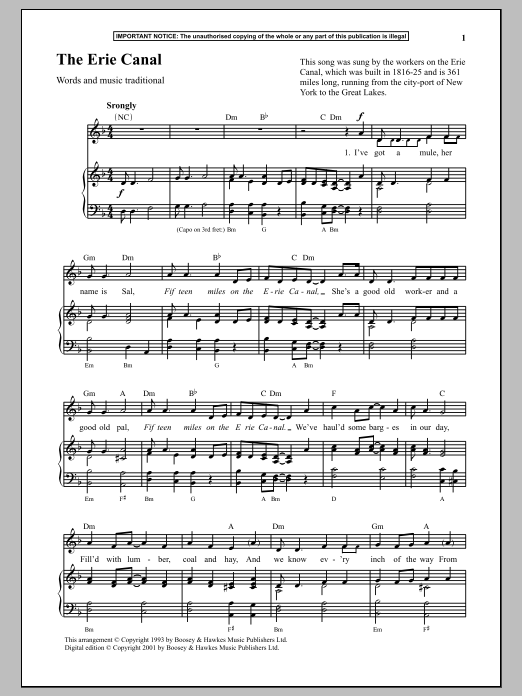 Traditional The Erie Canal sheet music notes and chords. Download Printable PDF.