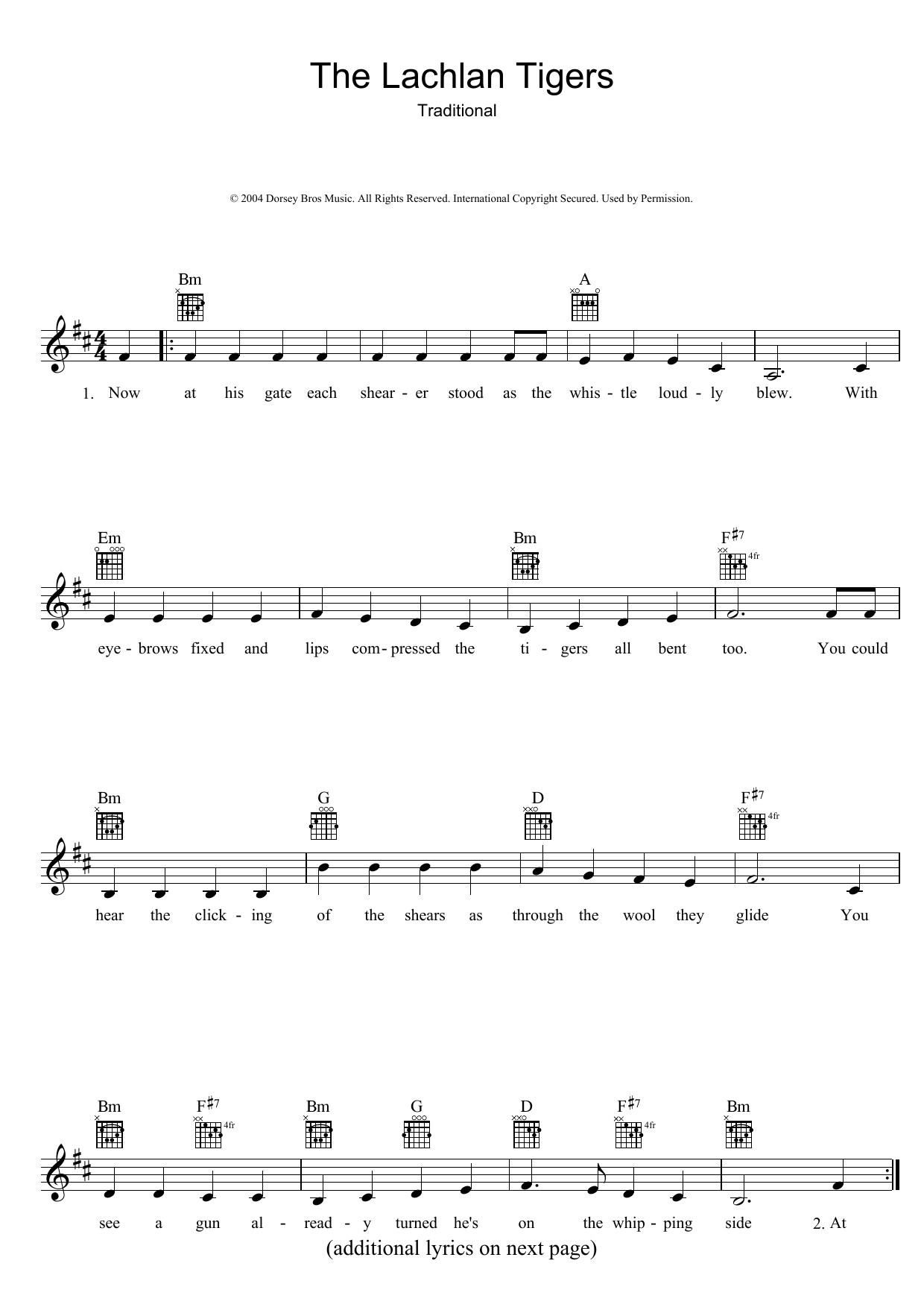 Traditional The Lachlan Tigers sheet music notes and chords. Download Printable PDF.