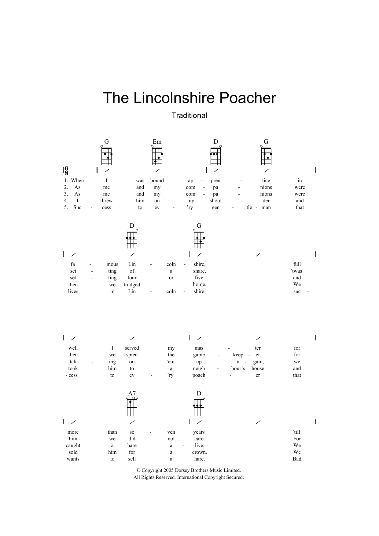 Traditional The Lincolnshire Poacher sheet music notes and chords. Download Printable PDF.