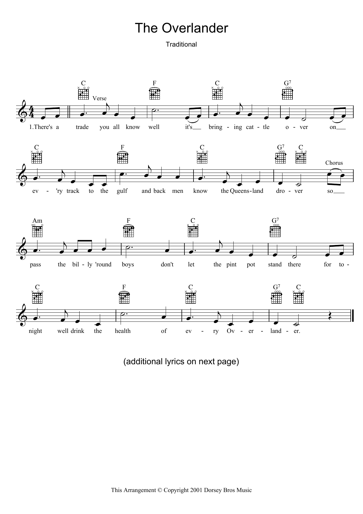 Traditional The Overlander sheet music notes and chords. Download Printable PDF.