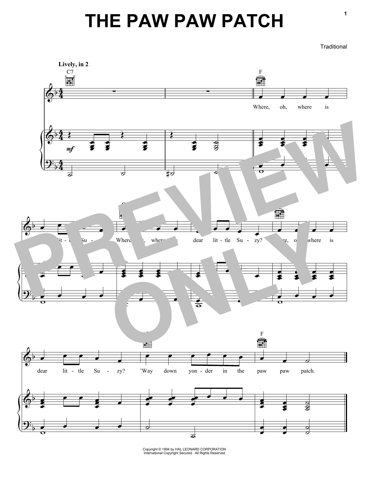 Traditional The Paw Paw Patch sheet music notes and chords. Download Printable PDF.