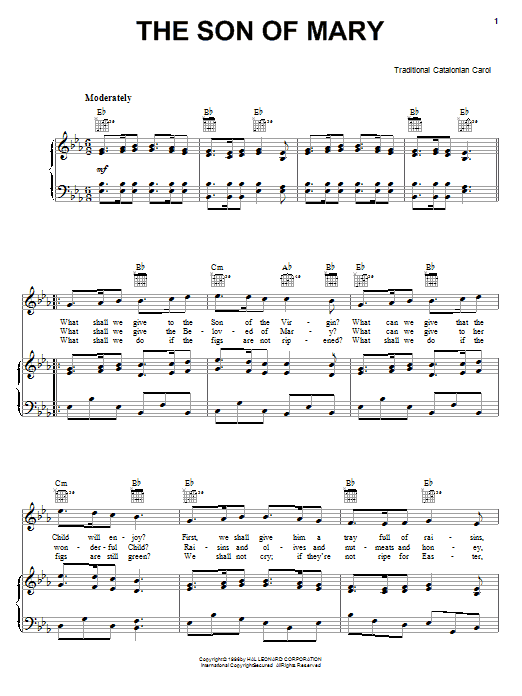 Traditional The Son Of Mary sheet music notes and chords. Download Printable PDF.