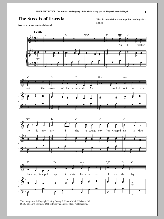 streets of laredo sheet music guitar