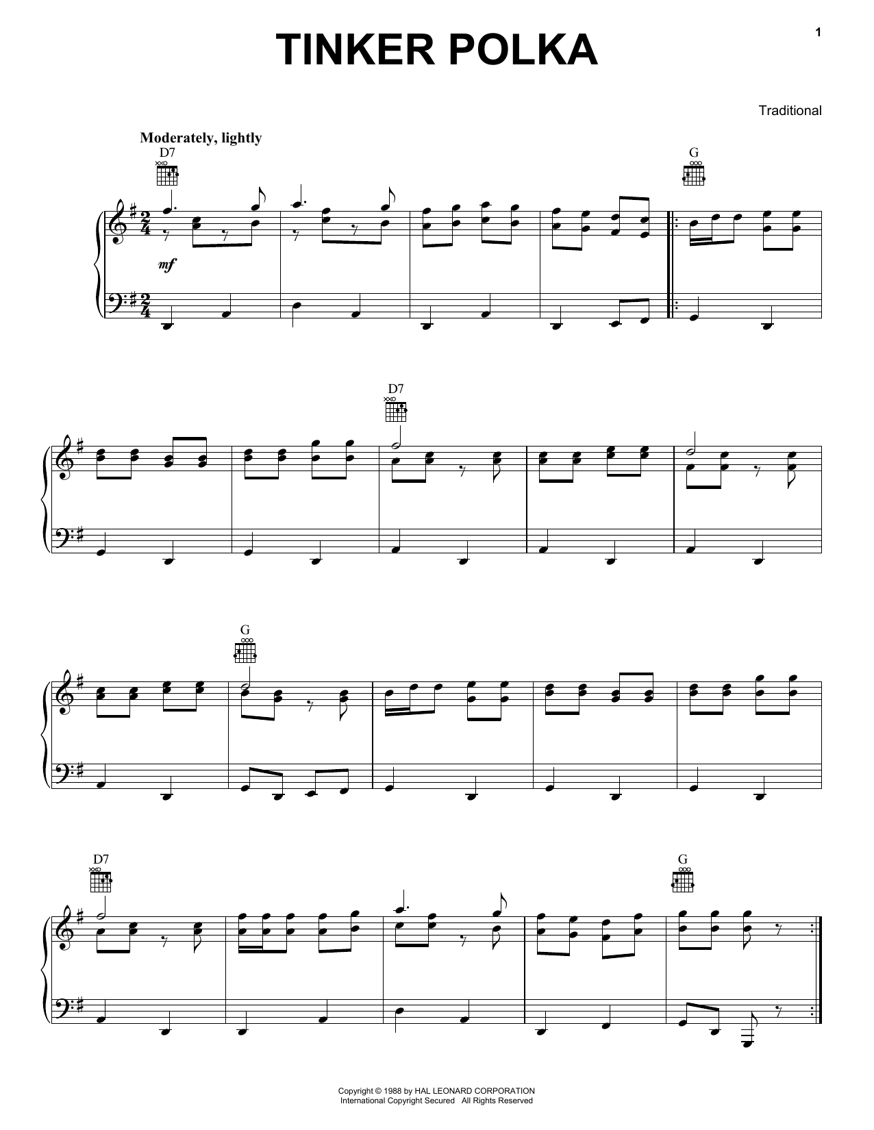 Traditional Tinker Polka sheet music notes and chords. Download Printable PDF.