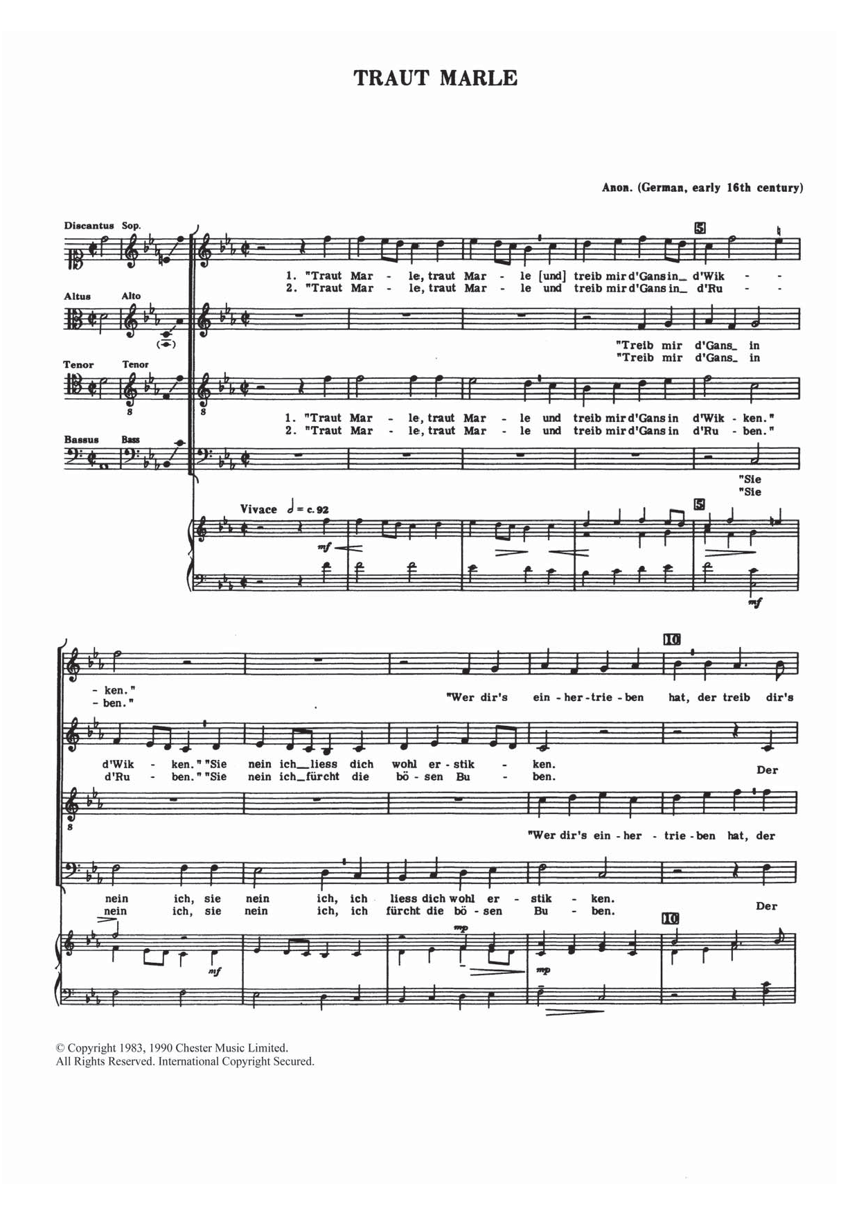 Traditional Traut Marle sheet music notes and chords. Download Printable PDF.