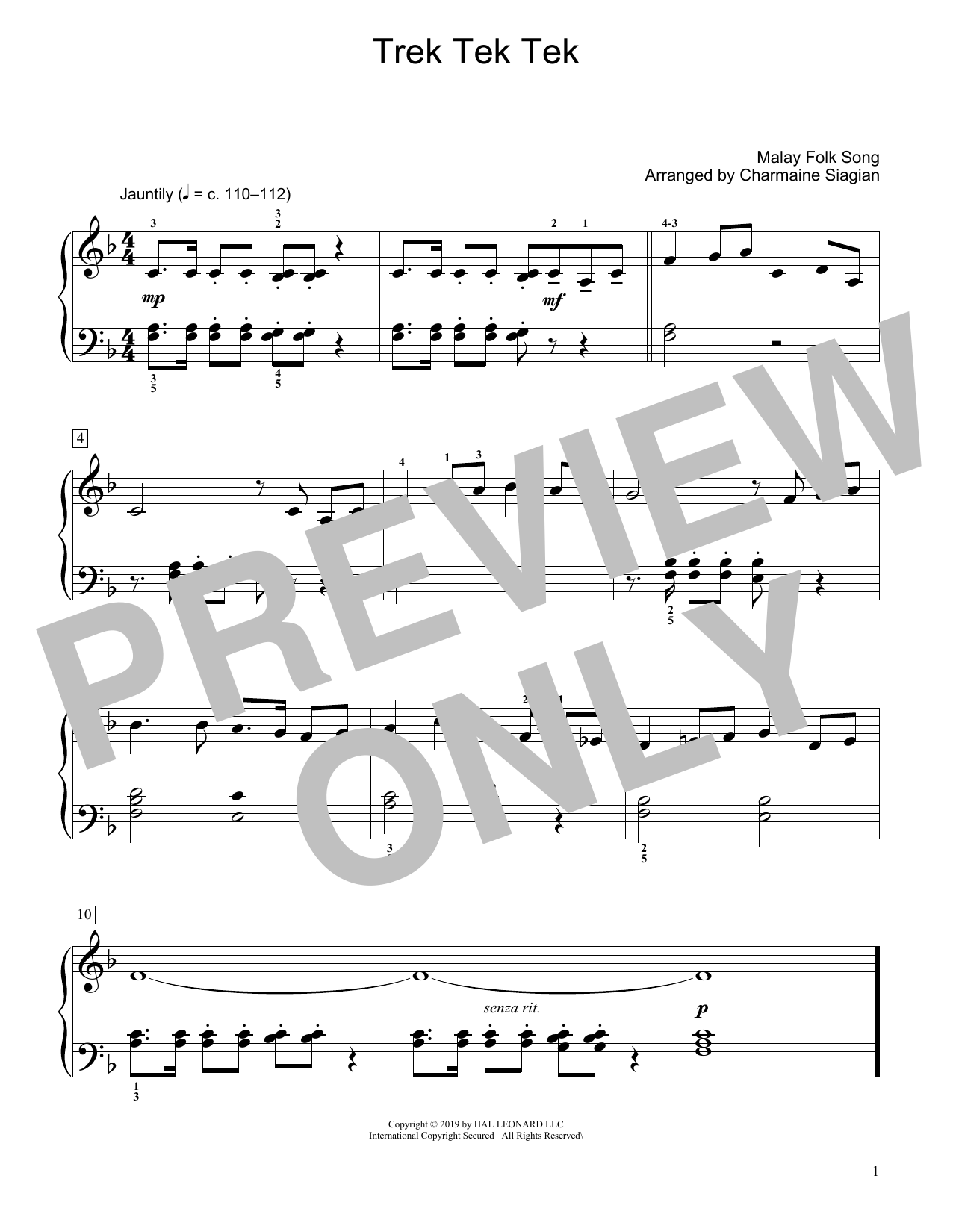 Learn to play Traditional Trek Tek Tek (arr. Charmaine Siagian) sheet music for Educational Piano in minutes. Price: 6.9900$ Traditional Trek Tek Tek (arr. Charmaine Siagian) sheet music notes and chords arranged for Educational Piano