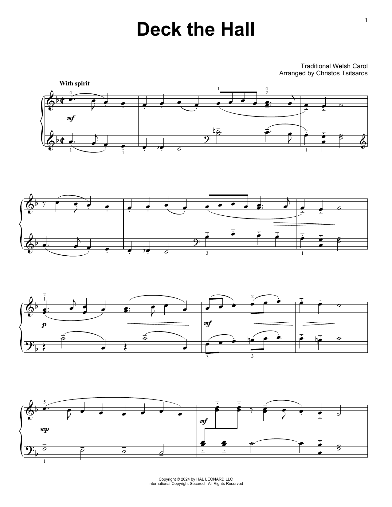 Traditional Welsh Carol Deck The Hall (arr. Christos Tsitsaros) sheet music notes and chords. Download Printable PDF.