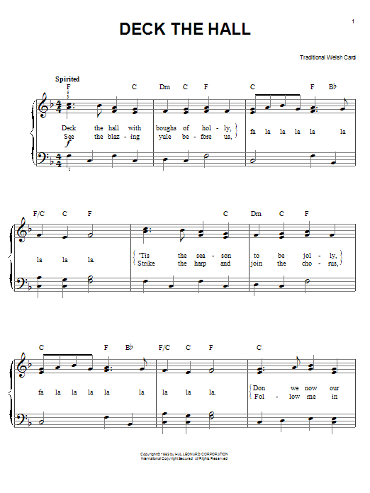 Traditional Welsh Carol Deck The Hall sheet music notes and chords. Download Printable PDF.