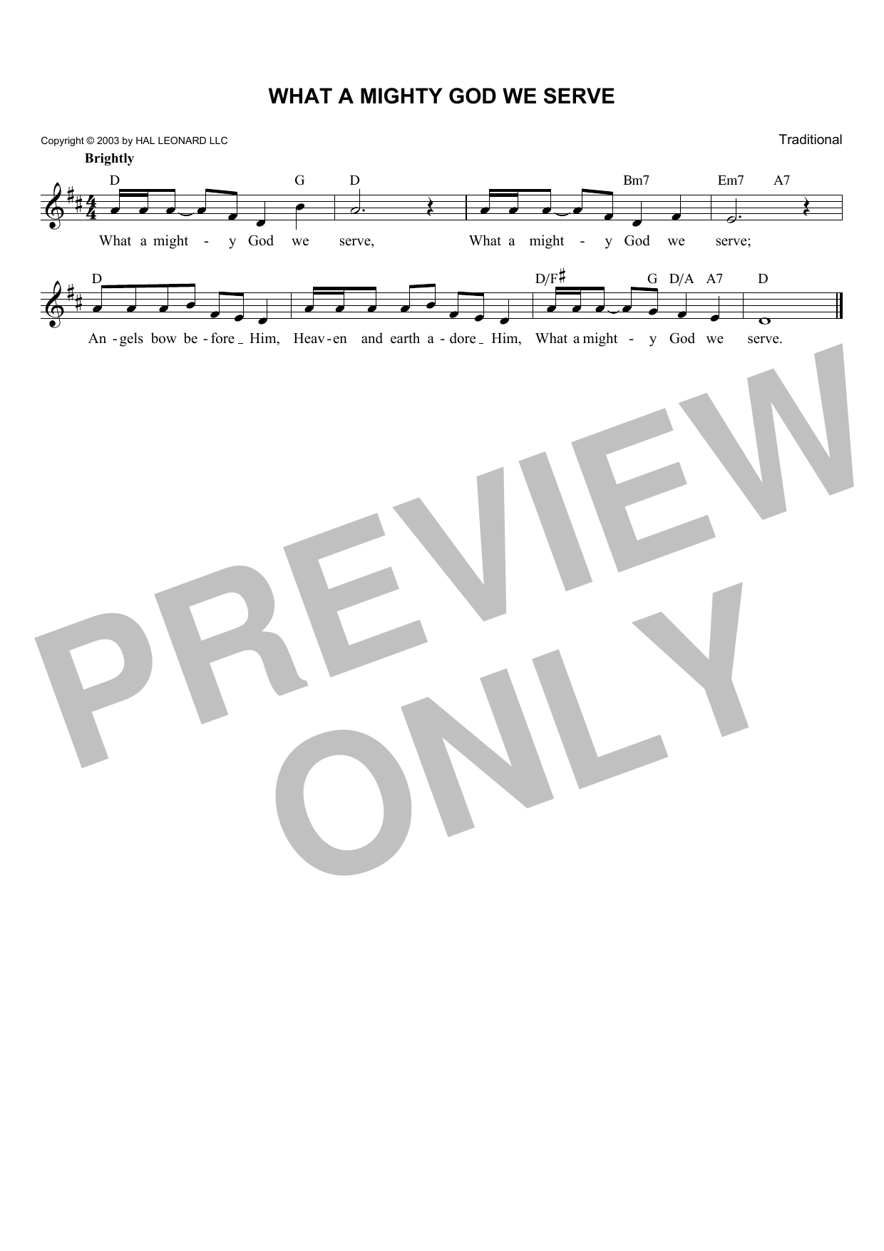 Traditional What A Mighty God We Serve sheet music notes and chords. Download Printable PDF.