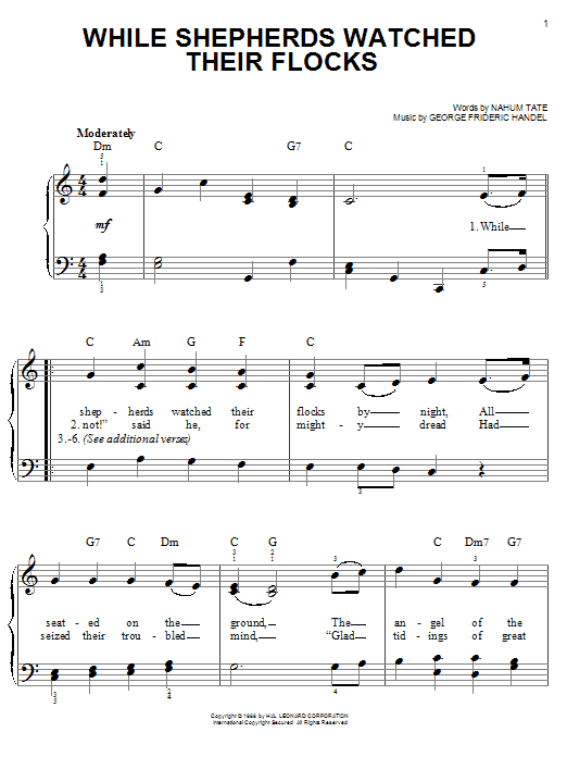 Traditional While Shepherds Watched Their Flocks sheet music notes and chords. Download Printable PDF.