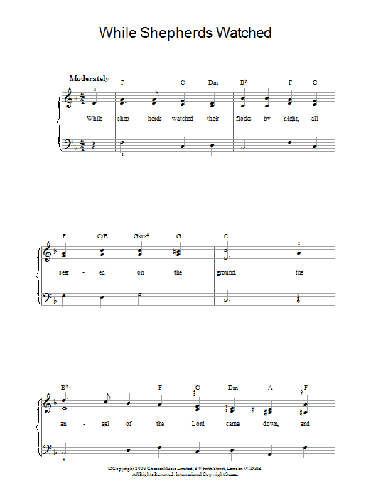 Traditional While Shepherds Watched sheet music notes and chords. Download Printable PDF.