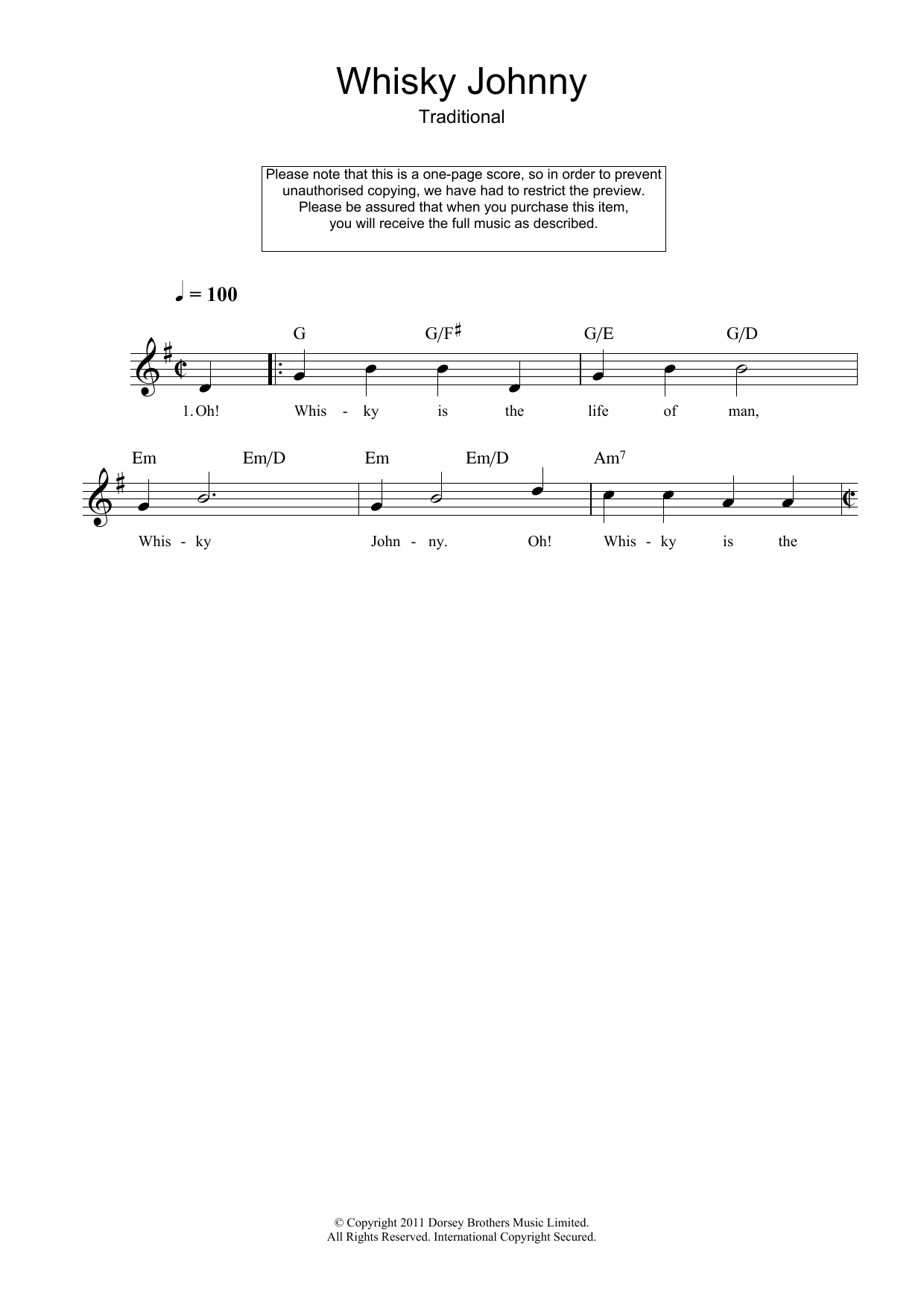 Traditional Whisky Johnny sheet music notes and chords. Download Printable PDF.