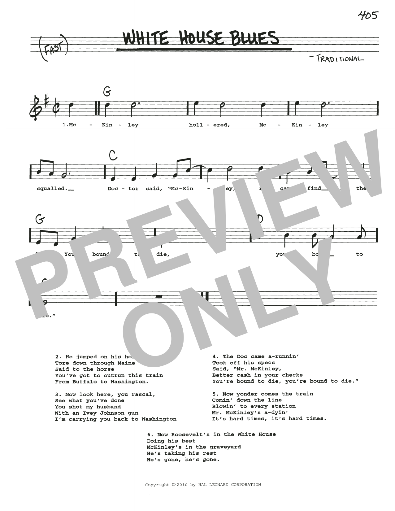 Traditional White House Blues sheet music notes and chords. Download Printable PDF.