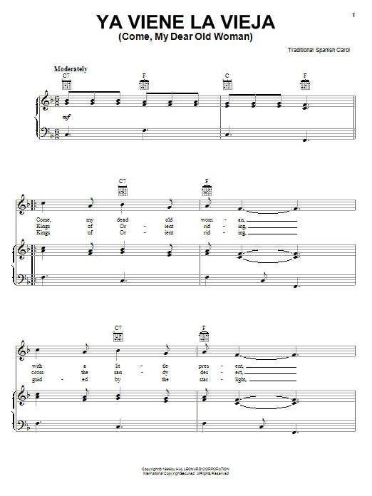 Traditional Ya Viene La Vieja sheet music notes and chords. Download Printable PDF.