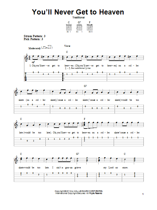 Learn to play Traditional You'll Never Get To Heaven sheet music for Easy Guitar Tab in minutes. Traditional You'll Never Get To Heaven sheet music notes and chords. Download Printable PDF.