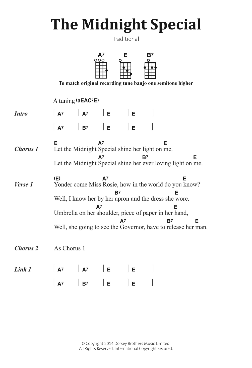 Learn to play Traditional American Folksong The Midnight Special sheet music for Banjo Chords/Lyrics in minutes. Traditional American Folksong The Midnight Special sheet music notes and chords