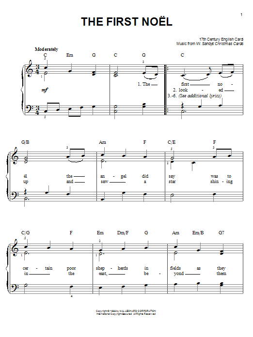 Traditional Carol The First Noel sheet music notes and chords. Download Printable PDF.