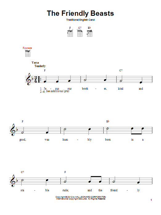 Traditional Carol The Friendly Beasts sheet music notes and chords. Download Printable PDF.