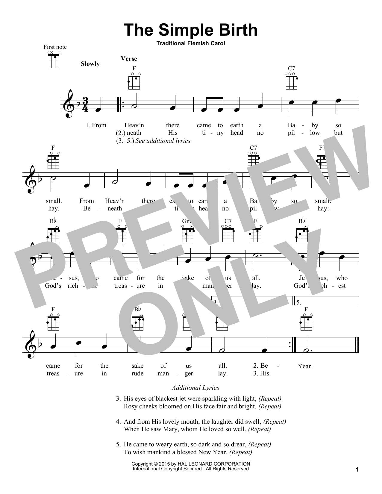 Traditional Carol The Simple Birth sheet music notes and chords. Download Printable PDF.