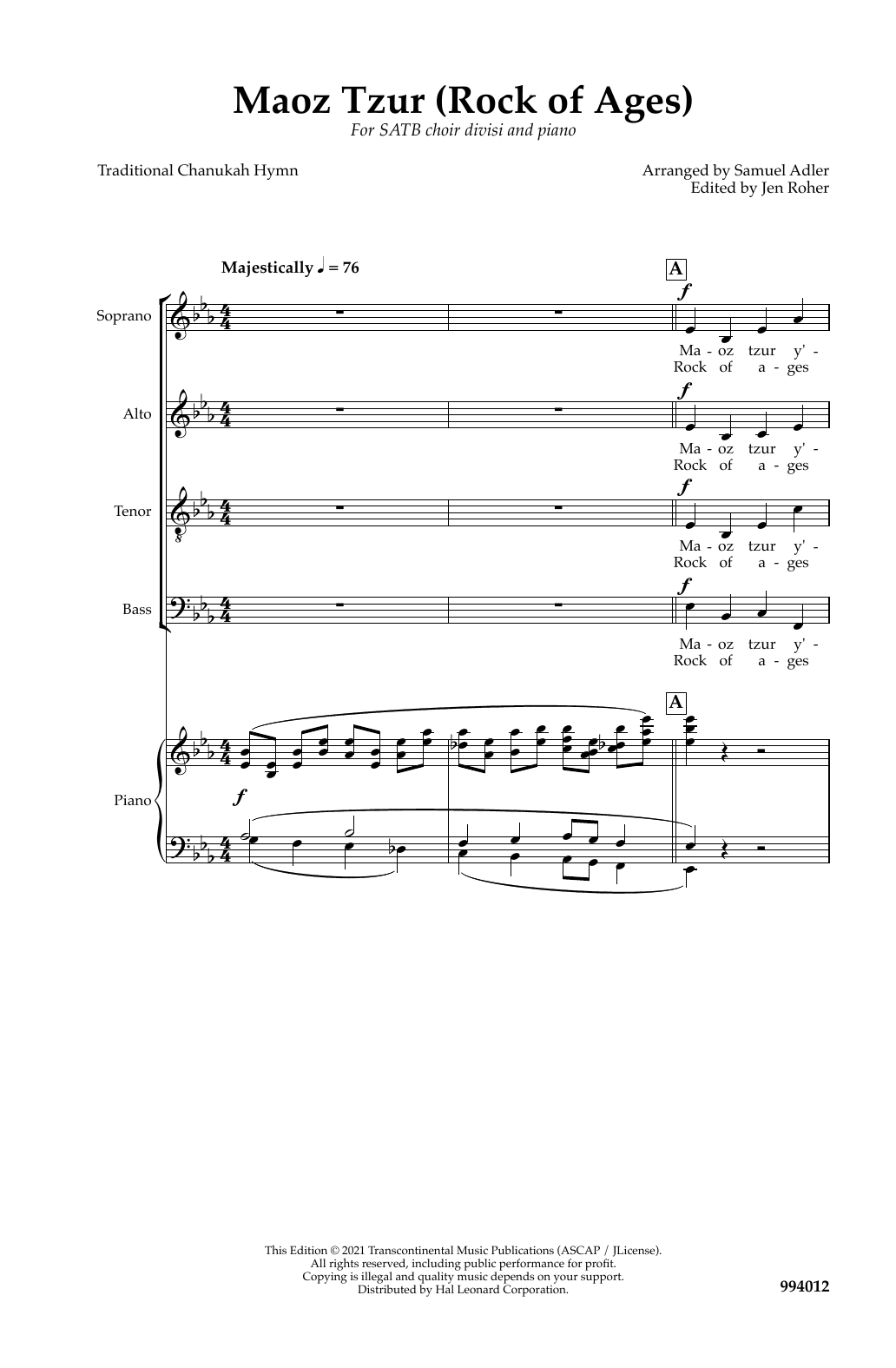 Learn to play Traditional Chanukah Hymn Maoz Tzur (Rock Of Ages) (arr. Samuel Adler) sheet music for SATB Choir in minutes. Price: 3.9900$ Traditional Chanukah Hymn Maoz Tzur (Rock Of Ages) (arr. Samuel Adler) sheet music notes and chords arranged for SATB Choir