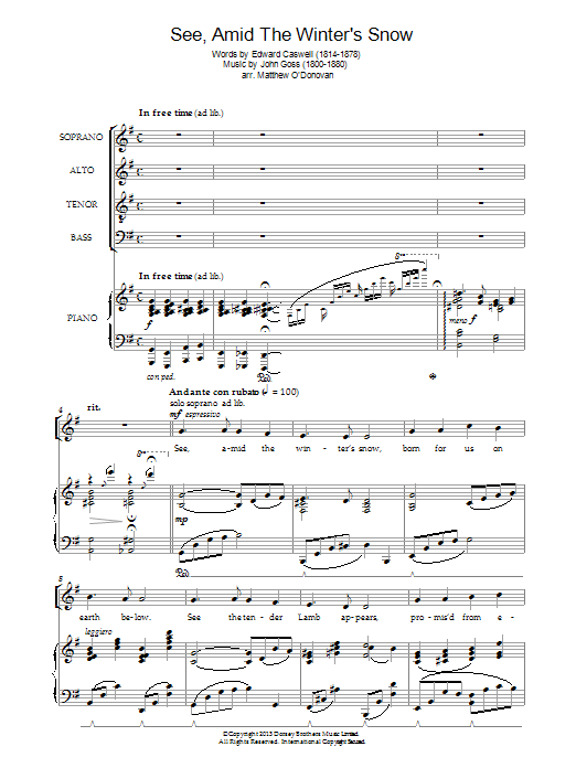 Learn to play Christmas Carol See Amid The Winter's Snow sheet music for Choir in minutes. Price: 3.9900$ Christmas Carol See Amid The Winter's Snow sheet music notes and chords arranged for Choir
