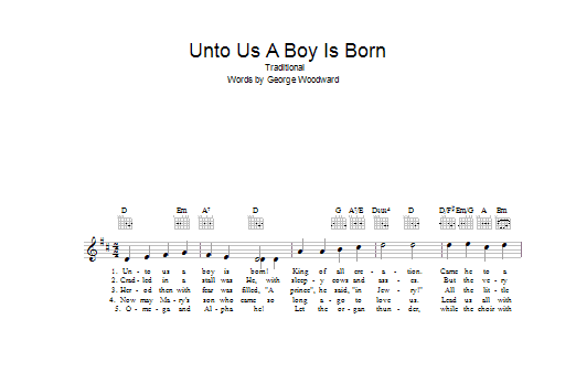 Christmas Carol Unto Us A Boy Is Born sheet music notes and chords. Download Printable PDF.