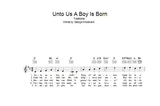 Learn to play Christmas Carol Unto Us A Boy Is Born sheet music for Lead Sheet / Fake Book in minutes. Price: 5.9900$ Christmas Carol Unto Us A Boy Is Born sheet music notes and chords arranged for Lead Sheet / Fake Book