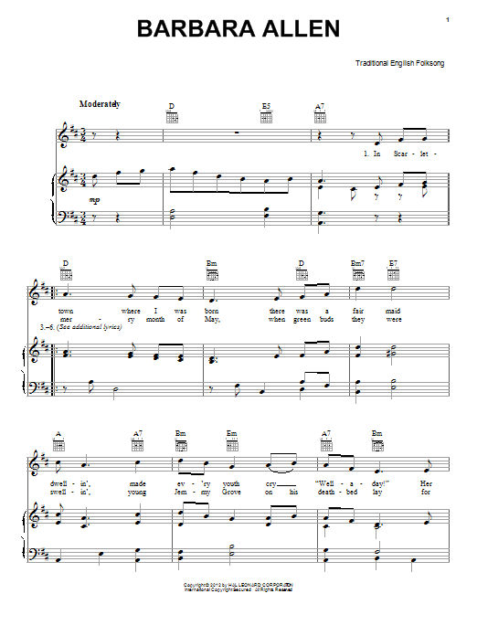 Traditional English Barbara Allen sheet music notes and chords. Download Printable PDF.