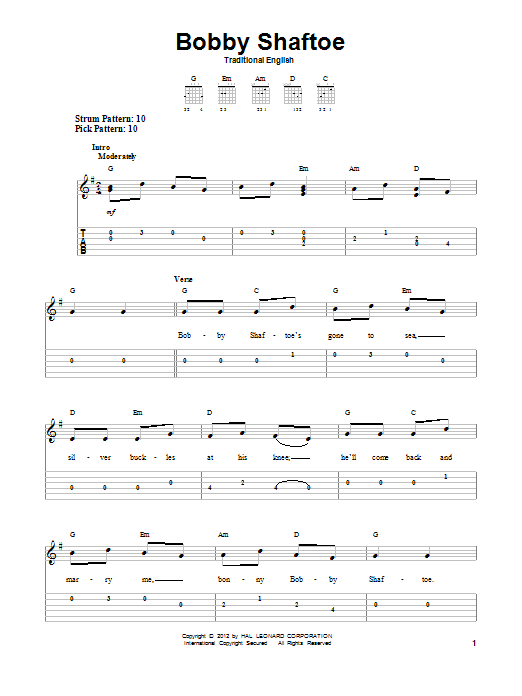 Learn to play Traditional English Bobby Shaftoe sheet music for Easy Guitar Tab in minutes. Traditional English Bobby Shaftoe sheet music notes and chords. Download Printable PDF.
