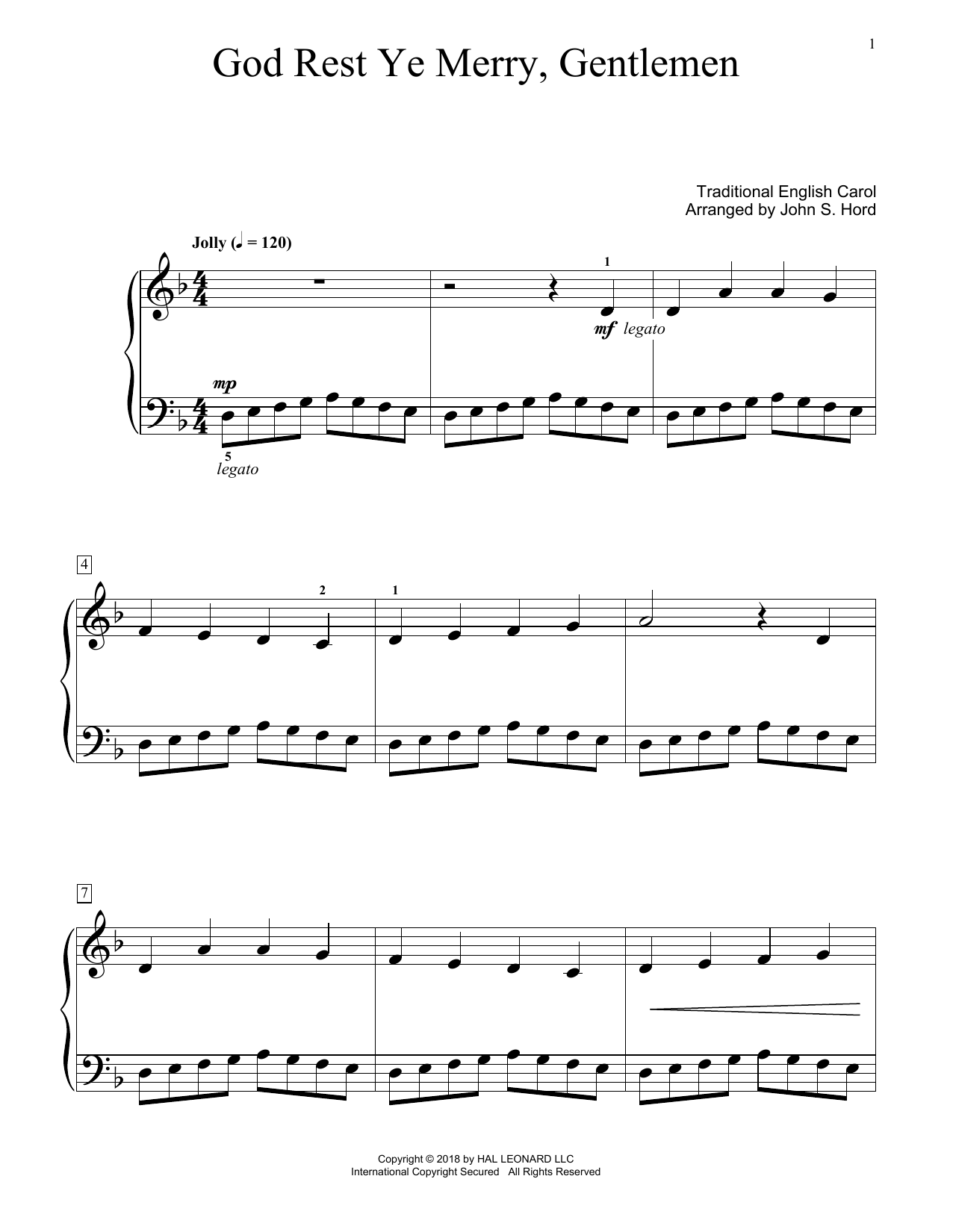 Learn to play Traditional English Carol God Rest Ye Merry, Gentlemen (arr. John S. Hord) sheet music for Educational Piano in minutes. Price: 6.9900$ Traditional English Carol God Rest Ye Merry, Gentlemen (arr. John S. Hord) sheet music notes and chords arranged for Educational Piano