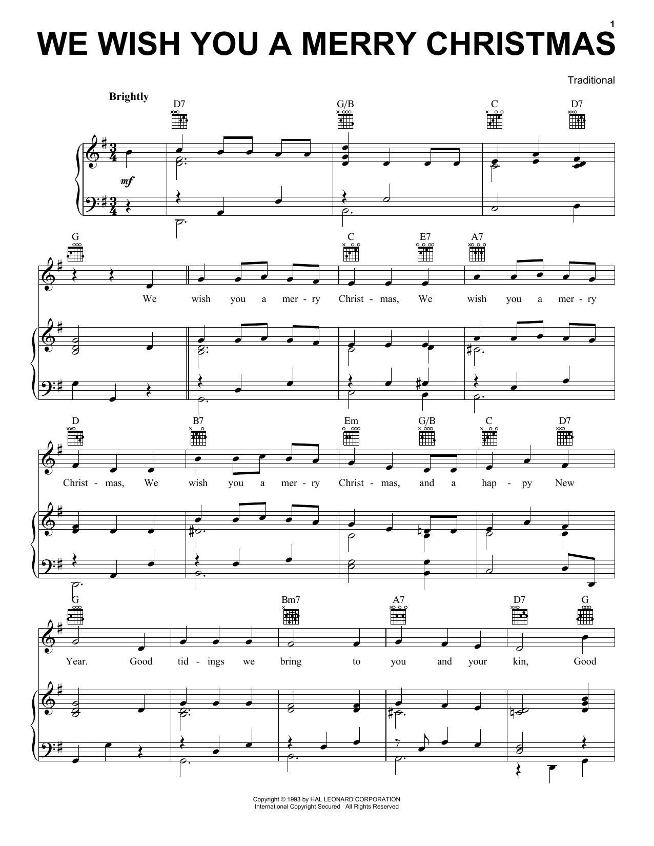 Traditional English Folksong We Wish You A Merry Christmas sheet music notes and chords. Download Printable PDF.