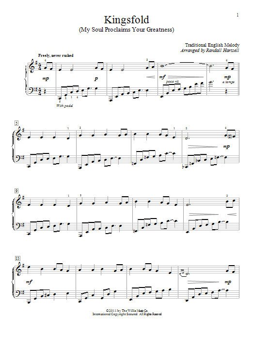 Traditional English Kingsfold (My Soul Proclaims Your Greatness) sheet music notes and chords arranged for Educational Piano