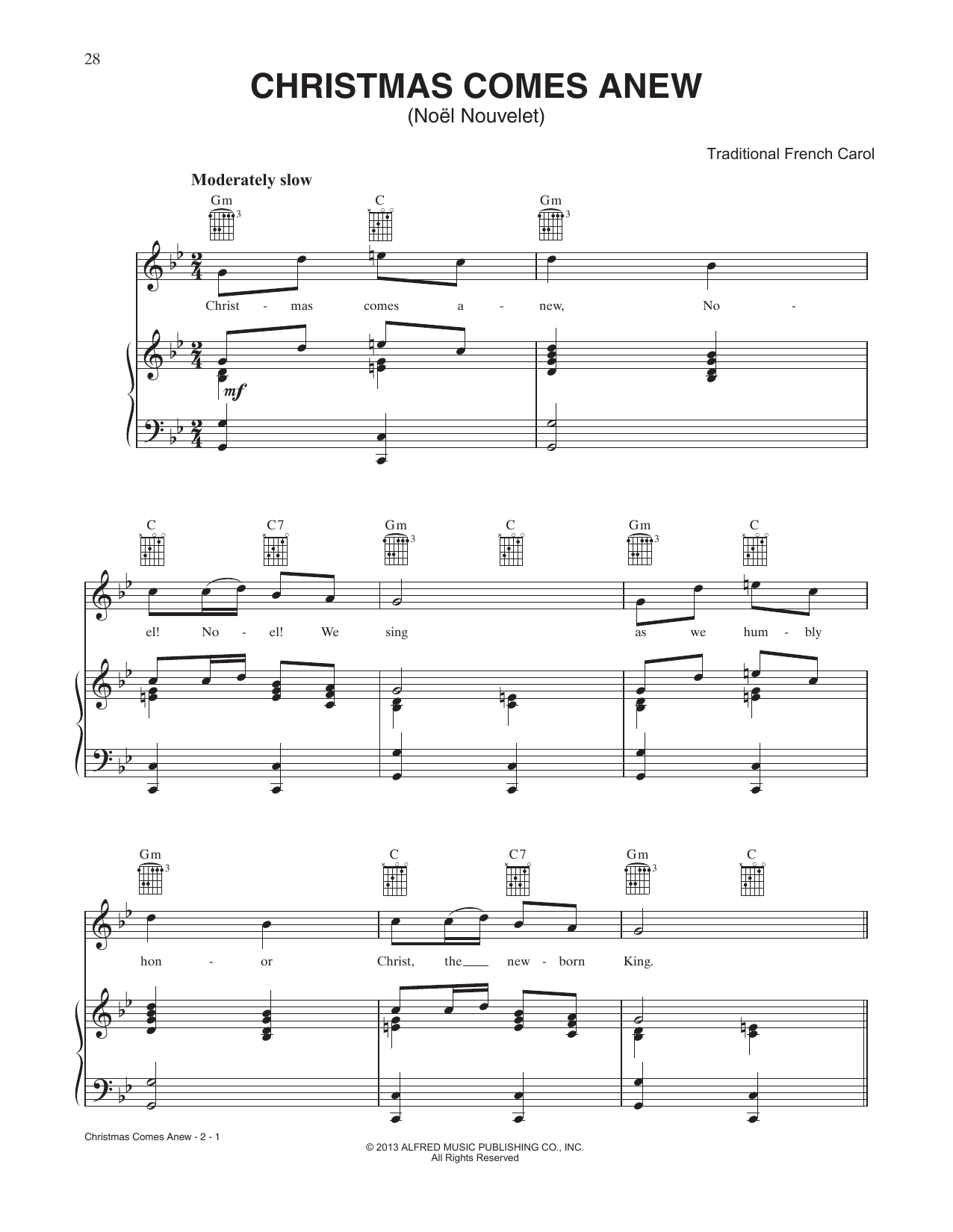 Traditional French Christmas Comes Anew sheet music notes and chords. Download Printable PDF.