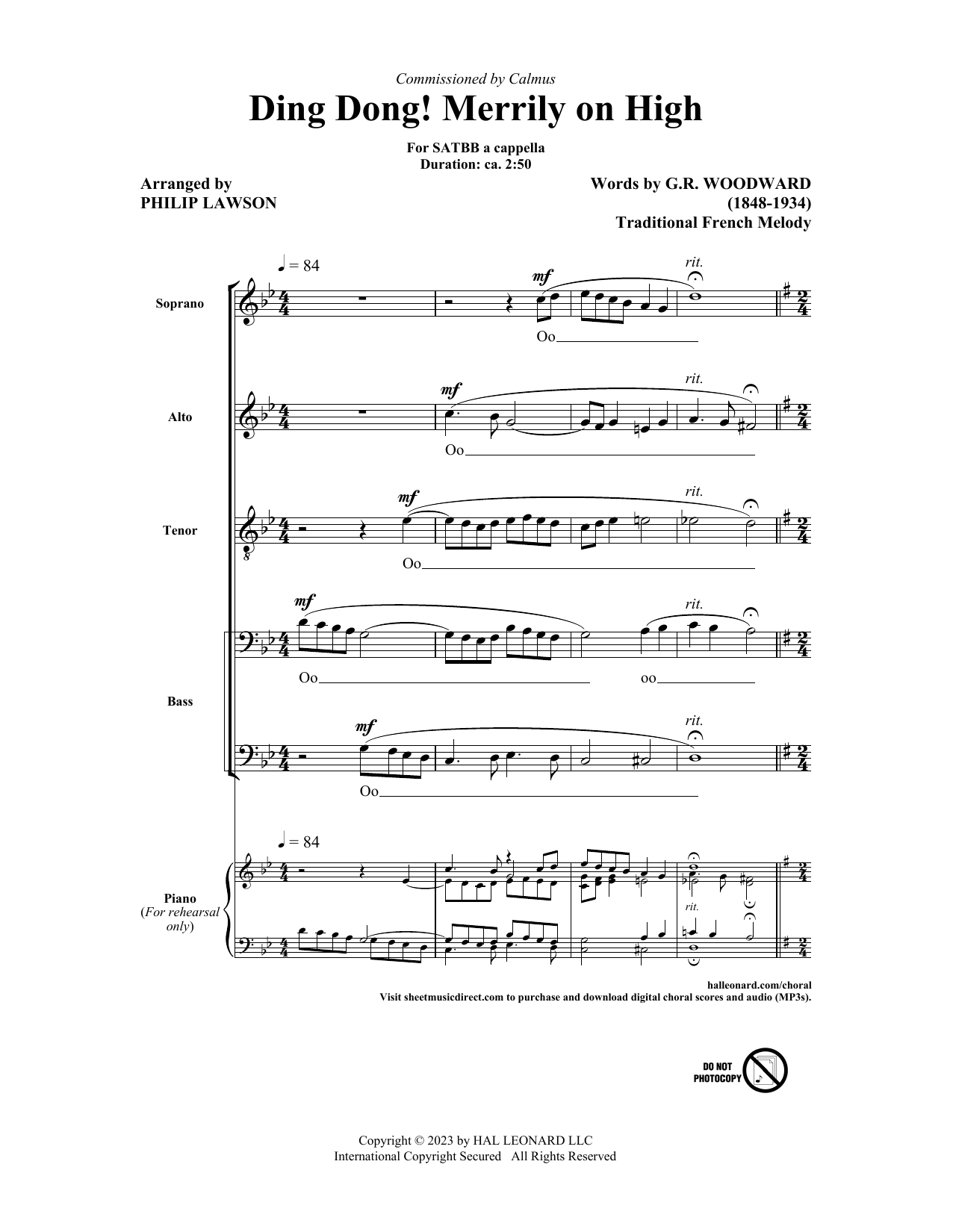 Learn to play Traditional French Carol Ding Dong! Merrily On High (arr. Philip Lawson) sheet music for SATBB Choir in minutes. Price: 3.9900$ Traditional French Carol Ding Dong! Merrily On High (arr. Philip Lawson) sheet music notes and chords arranged for SATBB Choir