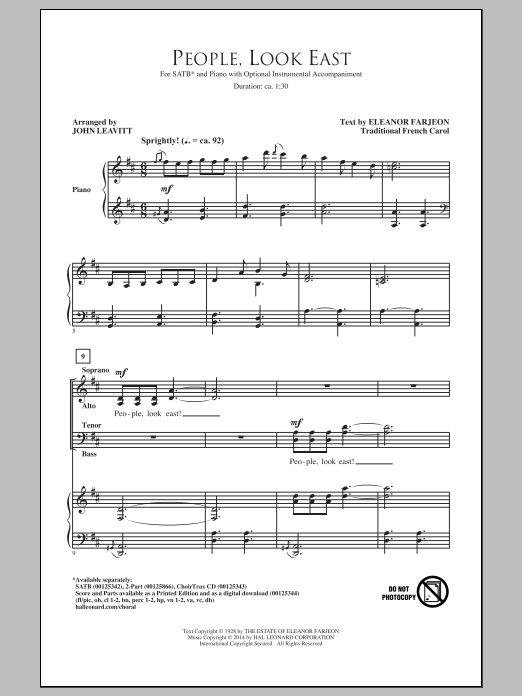 Learn to play Traditional French Carol People, Look East (arr. John Leavitt) sheet music for SSA Choir in minutes. Price: 3.9900$ Traditional French Carol People, Look East (arr. John Leavitt) sheet music notes and chords arranged for SSA Choir