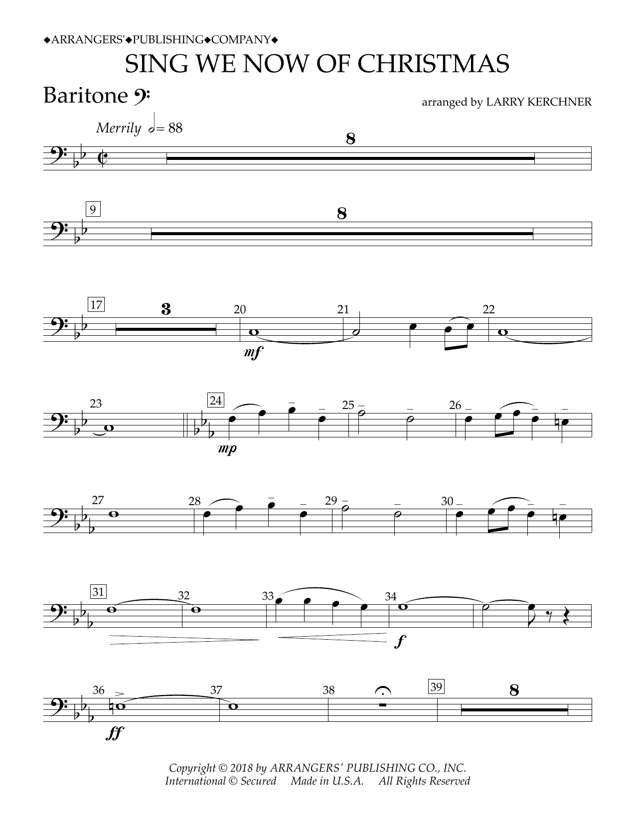 Learn to play Traditional French Carol Sing We Now of Christmas (arr. Larry Kerchner) - Baritone B.C. sheet music for Concert Band in minutes. Price: 5.9900$ Traditional French Carol Sing We Now of Christmas (arr. Larry Kerchner) - Baritone B.C. sheet music notes and chords arranged for Concert Band
