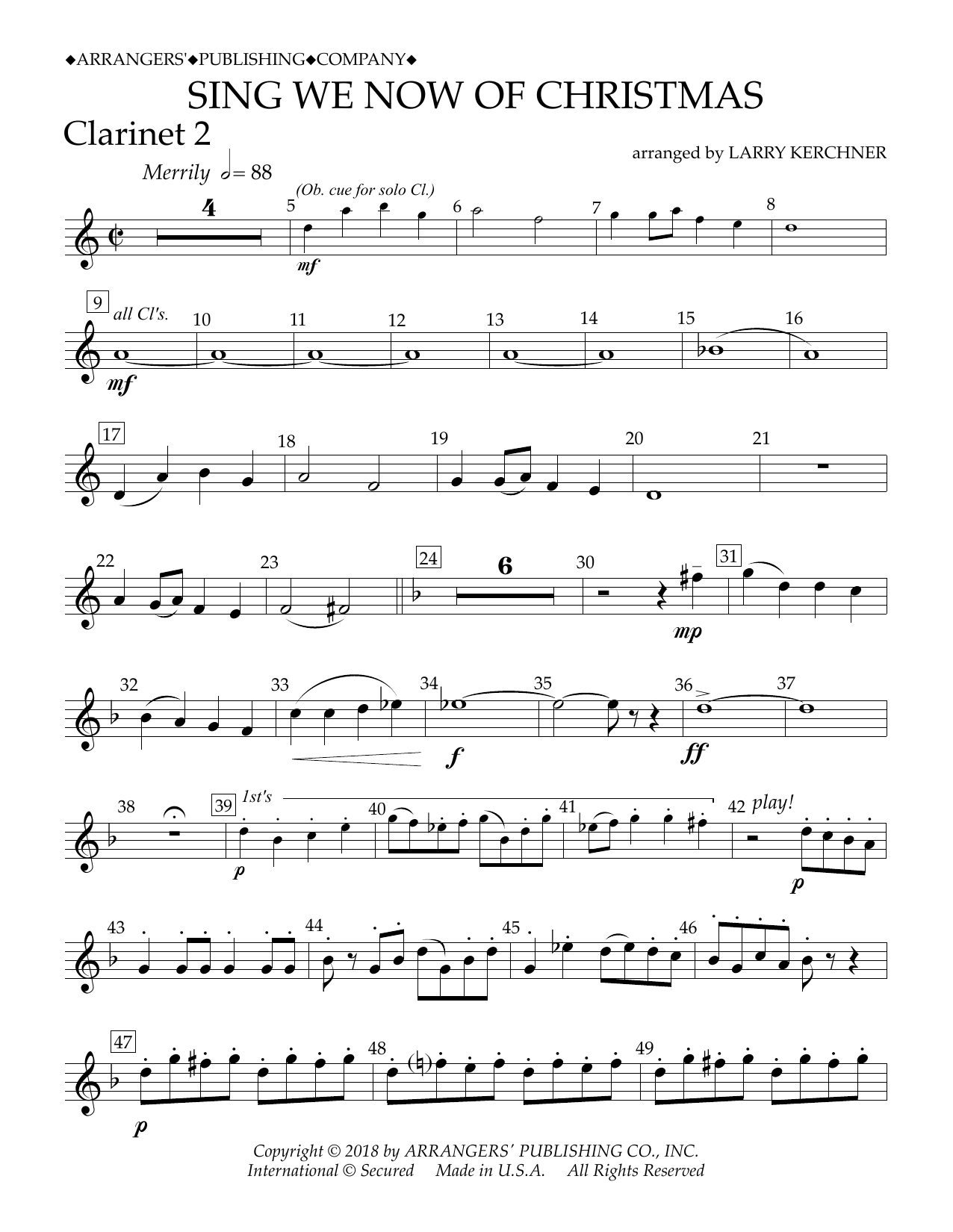 Learn to play Traditional French Carol Sing We Now of Christmas (arr. Larry Kerchner) - Bb Clarinet 2 sheet music for Concert Band in minutes. Price: 5.9900$ Traditional French Carol Sing We Now of Christmas (arr. Larry Kerchner) - Bb Clarinet 2 sheet music notes and chords arranged for Concert Band