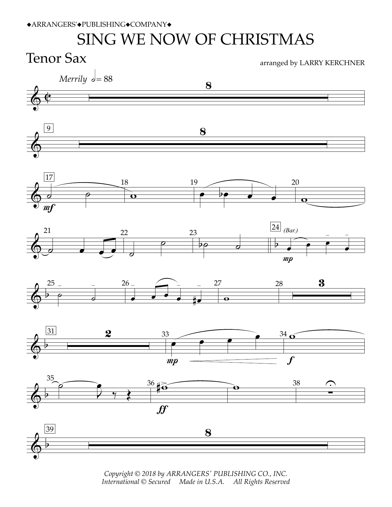 Learn to play Traditional French Carol Sing We Now of Christmas (arr. Larry Kerchner) - Bb Tenor Saxophone sheet music for Concert Band in minutes. Price: 5.9900$ Traditional French Carol Sing We Now of Christmas (arr. Larry Kerchner) - Bb Tenor Saxophone sheet music notes and chords arranged for Concert Band