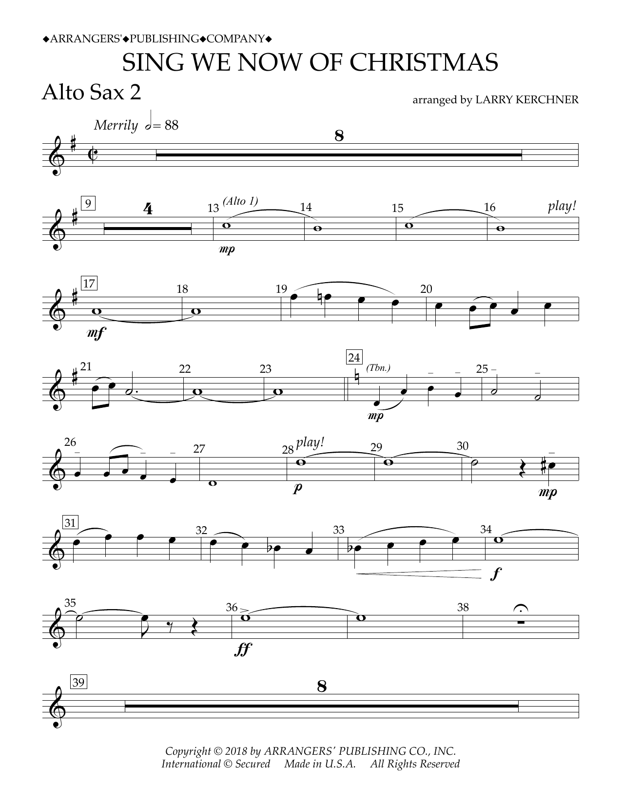 Learn to play Traditional French Carol Sing We Now of Christmas (arr. Larry Kerchner) - Eb Alto Saxophone 2 sheet music for Concert Band in minutes. Price: 5.9900$ Traditional French Carol Sing We Now of Christmas (arr. Larry Kerchner) - Eb Alto Saxophone 2 sheet music notes and chords arranged for Concert Band