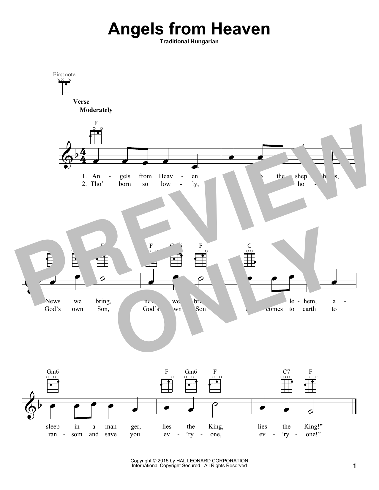 Traditional Hungarian Angels From Heaven sheet music notes and chords. Download Printable PDF.