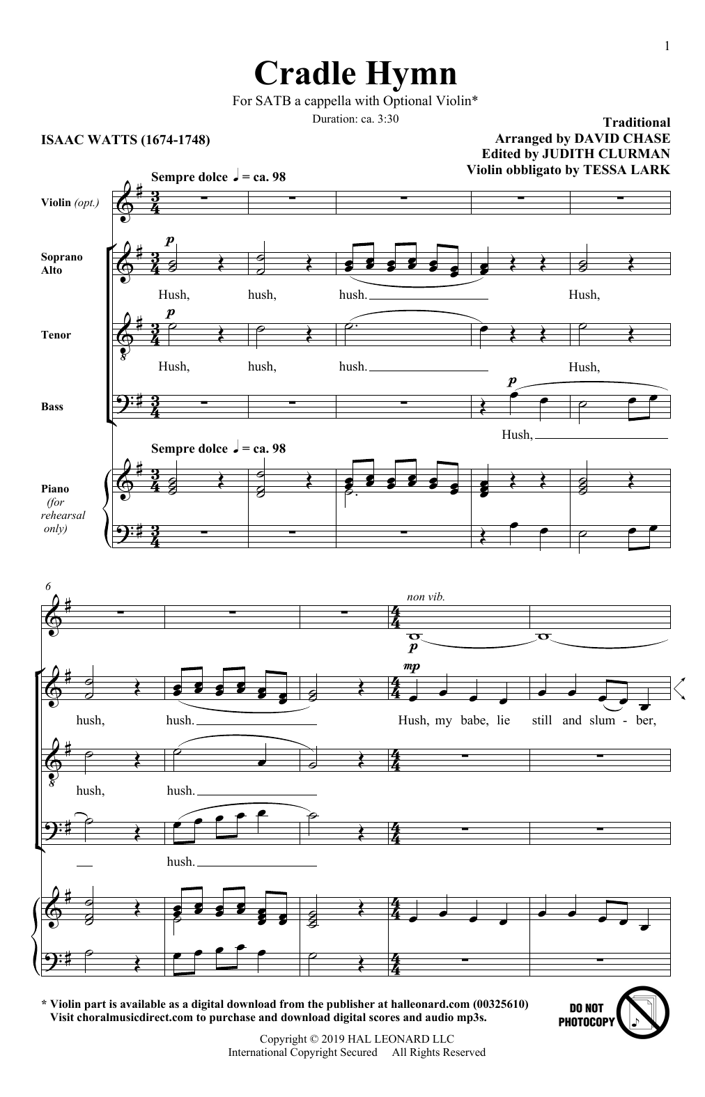 Learn to play Traditional Hymn Cradle Hymn (arr. David Chase) sheet music for SATB Choir in minutes. Price: 3.9900$ Traditional Hymn Cradle Hymn (arr. David Chase) sheet music notes and chords arranged for SATB Choir