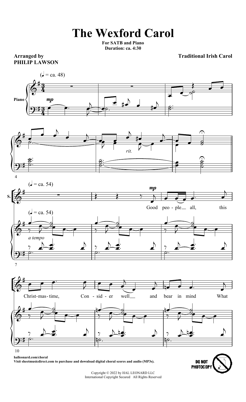 Learn to play Traditional Irish Carol The Wexford Carol (arr. Philip Lawson) sheet music for SATB Choir in minutes. Price: 3.9900$ Traditional Irish Carol The Wexford Carol (arr. Philip Lawson) sheet music notes and chords arranged for SATB Choir