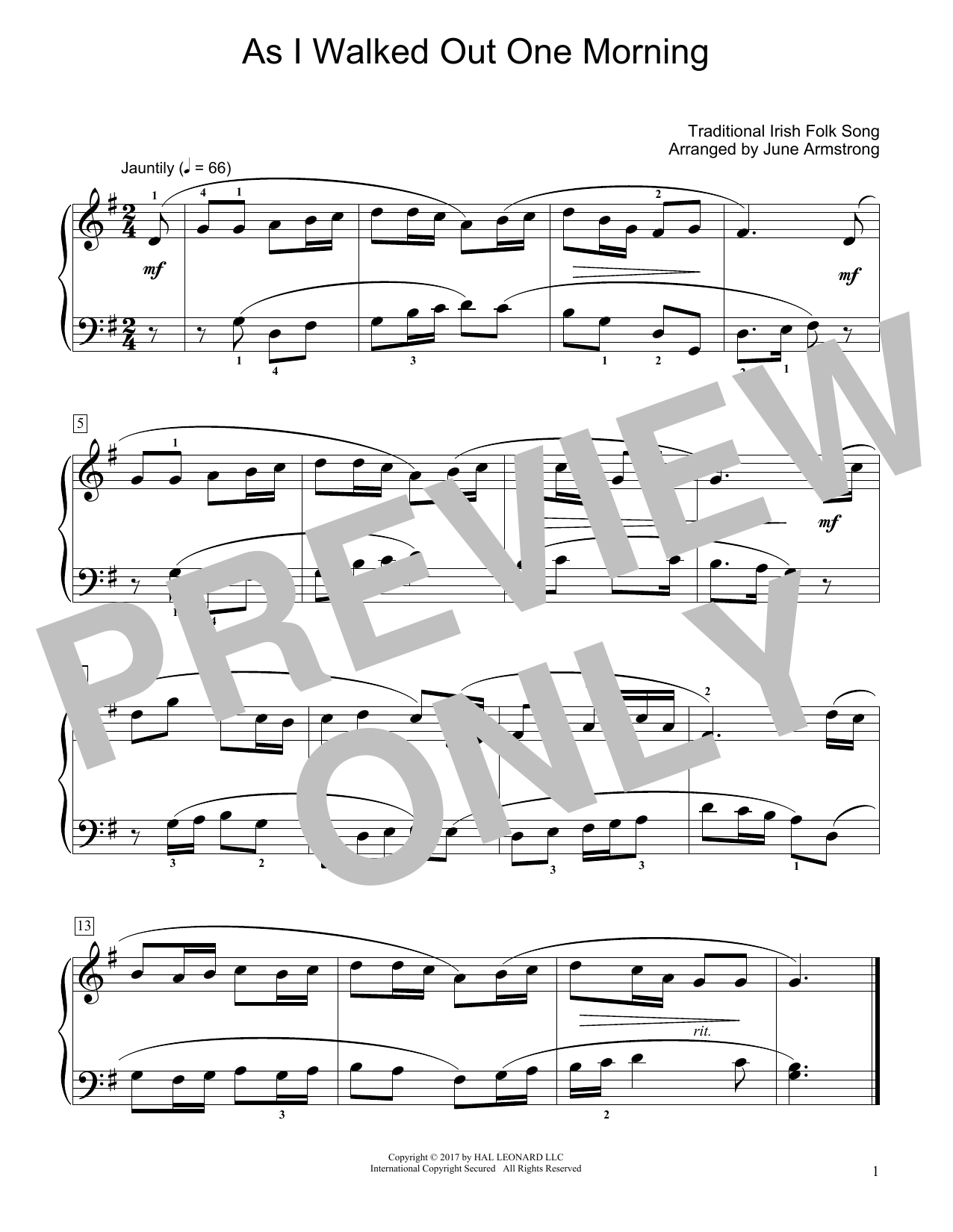 Learn to play Traditional Irish Folk Song As I Walked Out One Morning (arr. June Armstrong) sheet music for Educational Piano in minutes. Price: 6.9900$ Traditional Irish Folk Song As I Walked Out One Morning (arr. June Armstrong) sheet music notes and chords arranged for Educational Piano
