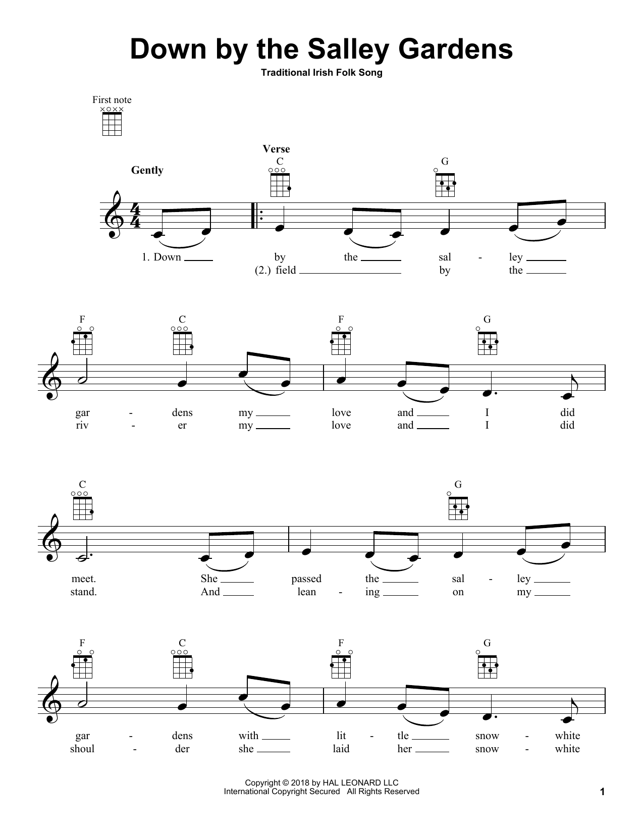 Traditional Irish Folk Song Down By The Salley Gardens Sheet Music Pdf Notes Chords Irish Score Ukulele Download Printable Sku 419376