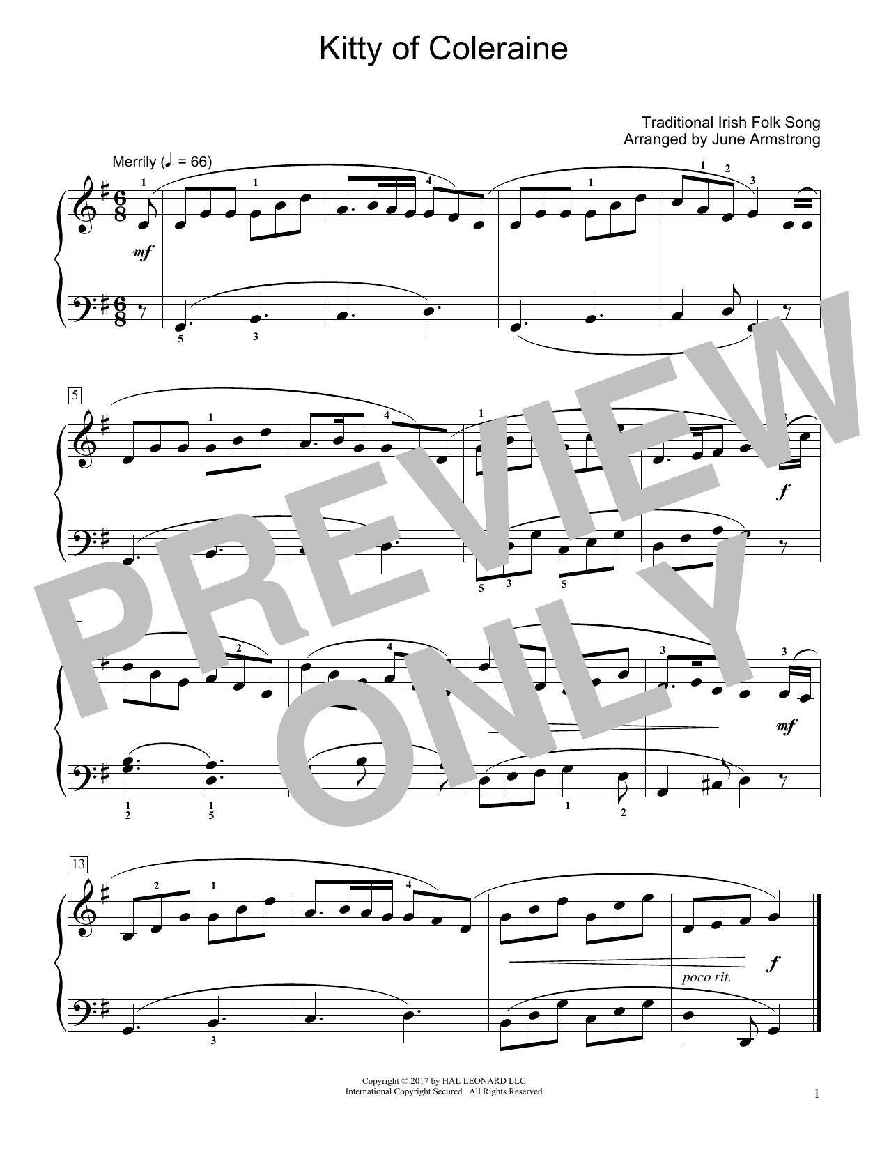 Learn to play Traditional Irish Folk Song Kitty Of Coleraine (arr. June Armstrong) sheet music for Educational Piano in minutes. Price: 6.9900$ Traditional Irish Folk Song Kitty Of Coleraine (arr. June Armstrong) sheet music notes and chords arranged for Educational Piano