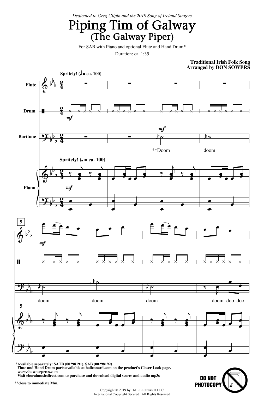 Learn to play Traditional Irish Folk Song Piping Tim Of Galway (The Galway Piper) (arr. Don Sowers) sheet music for SAB Choir in minutes. Price: 3.9900$ Traditional Irish Folk Song Piping Tim Of Galway (The Galway Piper) (arr. Don Sowers) sheet music notes and chords arranged for SAB Choir