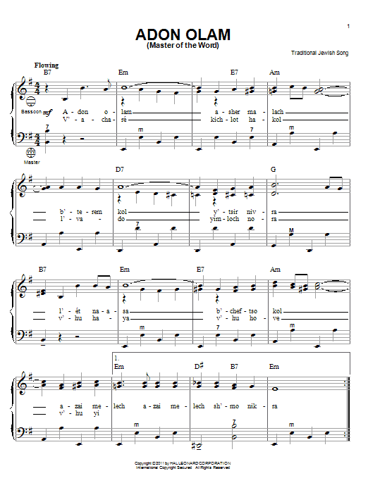 Learn to play Traditional Jewish Song Adon Olam (Master Of The World) sheet music for Accordion in minutes. Traditional Jewish Song Adon Olam (Master Of The World) sheet music notes and chords. Download Printable PDF.